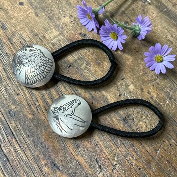 Vintage Hand Stamped Sterling Silver Concho Hair Ties Native American Western main image 5